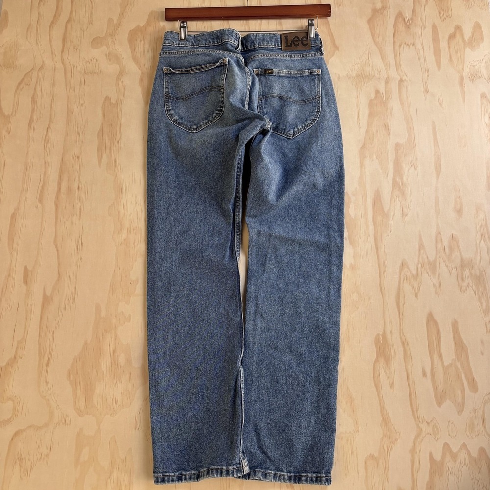 Lee Slim Fit Jeans Mens 33x32 Medium Wash Blue Denim Straight Distressed Stretch